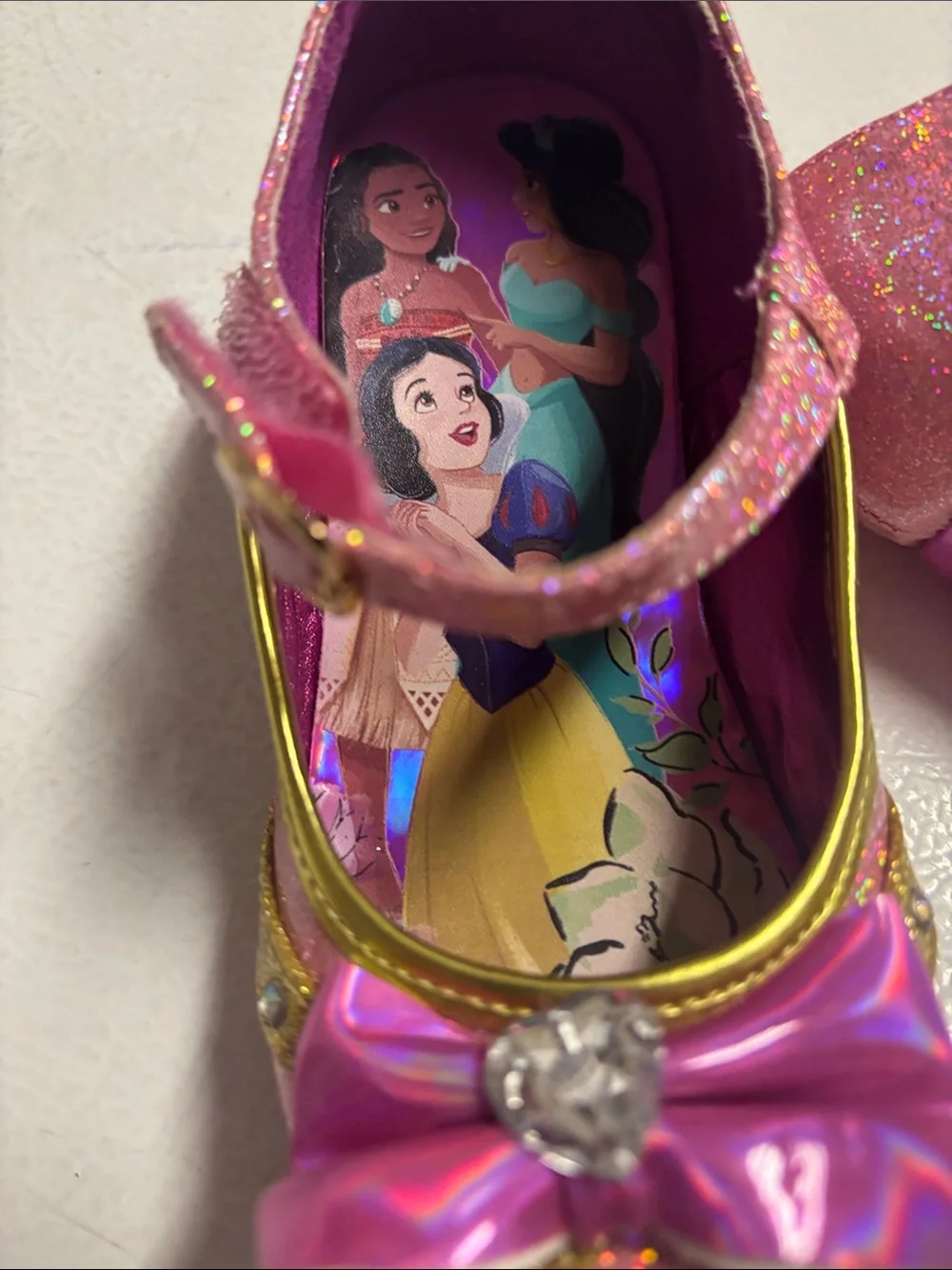 Disney Girls Pink Sparkle Princess Mary Jane costume Shoes with Bow